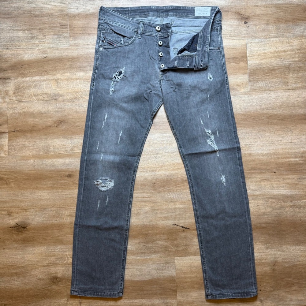 Diesel Belther Jeans Mens 30x29 Grey Distressed Slim Tapered Stretch Wash 0673P